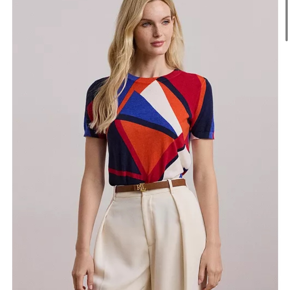 Ralph Lauren Red and Blue Geometric Short Sleeve Top